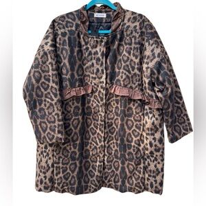 RuXuan Womens Leopard Print Swing Coat Snap Buttons 3/4 Sleeve Size XL NWTS